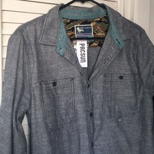 Blue denim like button front shirt